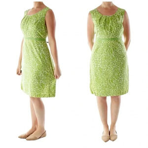 BODEN Green Floral Print Cotton Dress sz 2P Sheath‎ Sleeveless Lined Knee Length